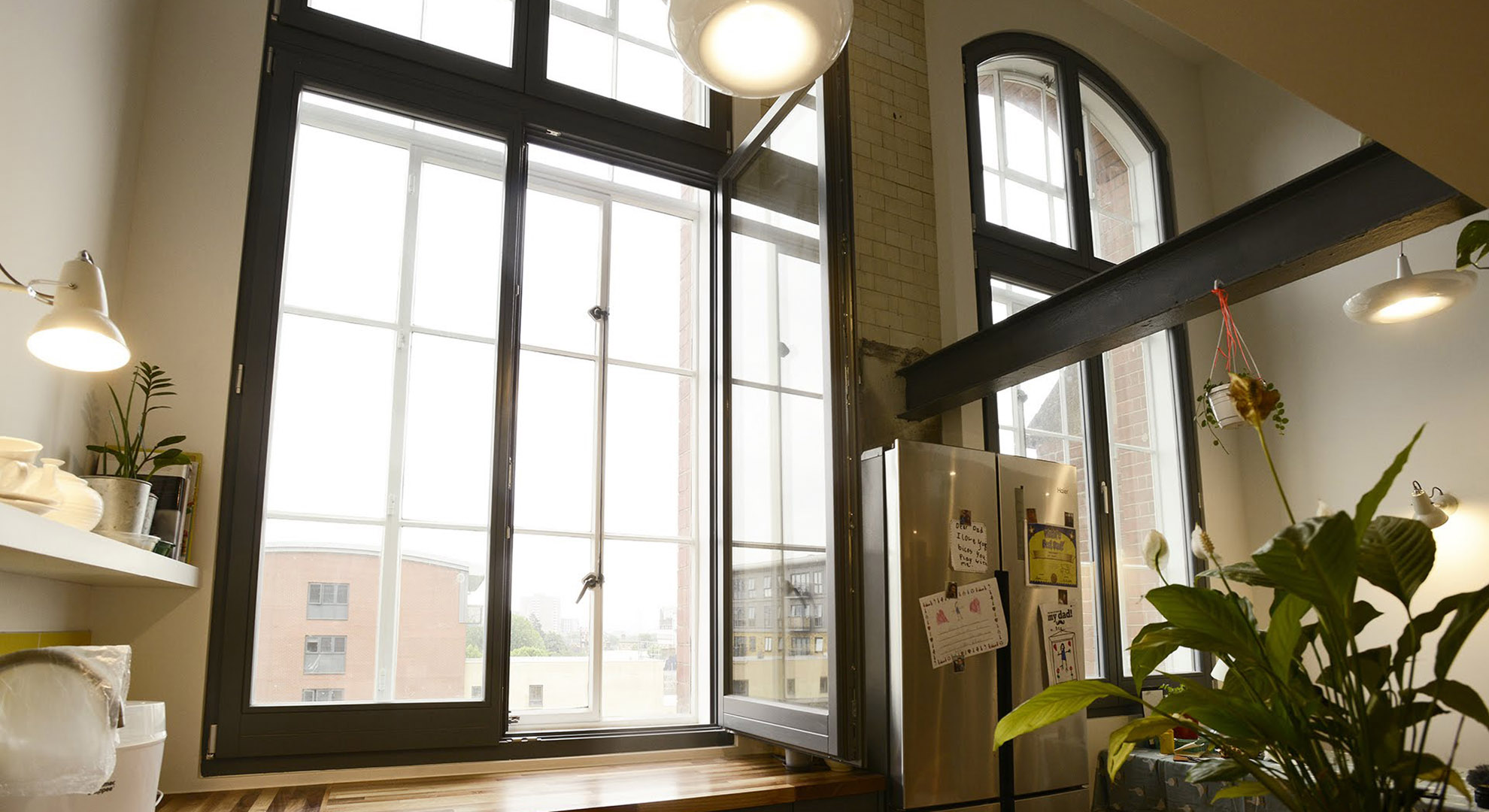 bow_01 Large 49dB soundproof secondary window with arched top fitted in a Grade II listed Bow Quarter apartment